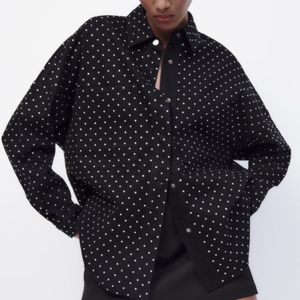 Zara oversized denim rhinestone shacket